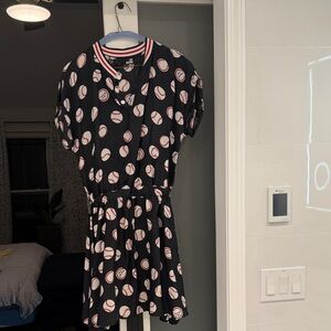 Love Moschino Black Baseball-Print Jacket with White and Red Accents